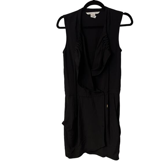 Diane Von Furstenberg Black Sleeveless Drawstring Tie Drape Wrap Dress Size 4 - Picture 1 of 8